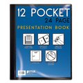 Better Office Products Presentation Book, 12-Pocket, Black, W/Clear View Front Cover, 8.5in. x 11in. Sheets 32010